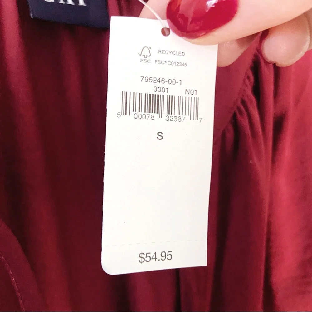 NEW! GAP Long Sleeve Split Neck red satin blouse. SIZE SMALL. - Picture 8 of 13